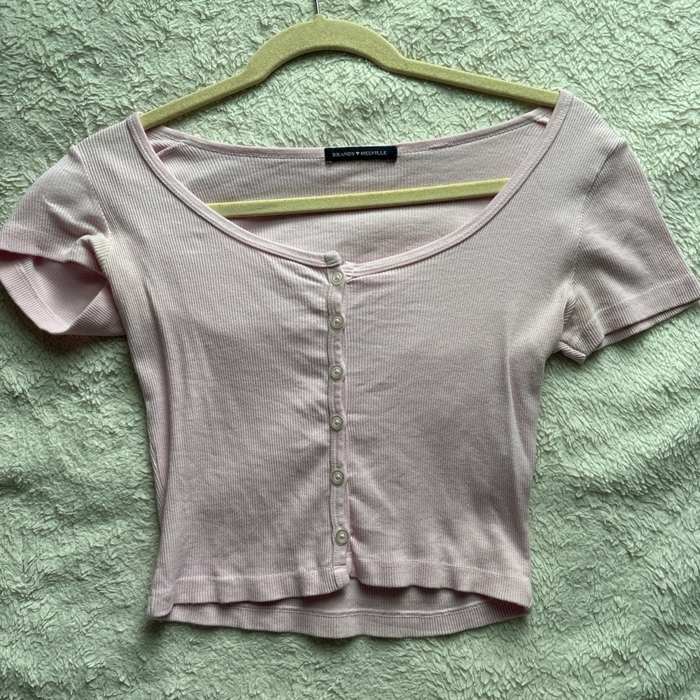 Brandy Melville Pink Ribbed Button-Up Top